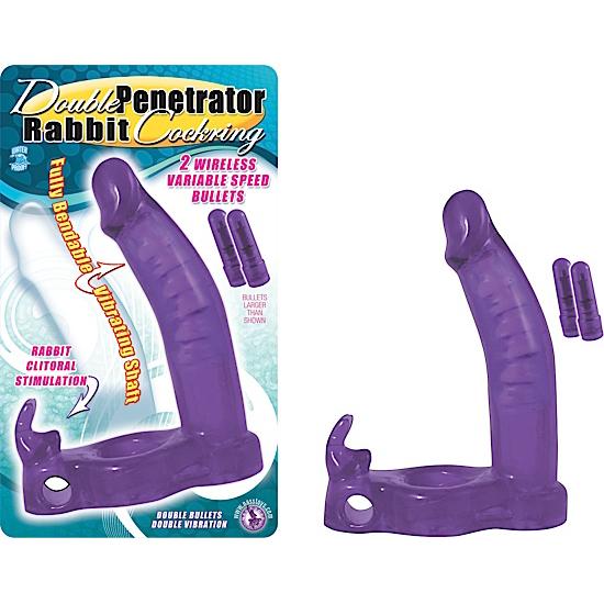 Double Penetrator Rabbit Cock Ring Purple