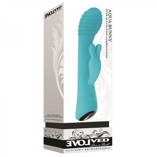 Evolved Aqua Bunny 9 Shaft Function 9 Clit Stim Functions Rechargeable Silicone Waterproof Teal